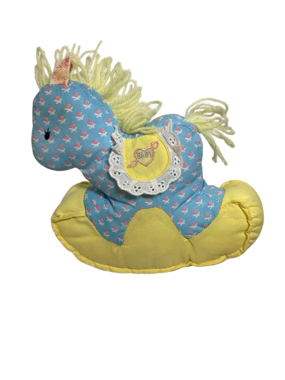 VTG 1981 AmToy Baby Soft Touch Rocking Horse Stuffed Plush Chime Rattle 7.5"